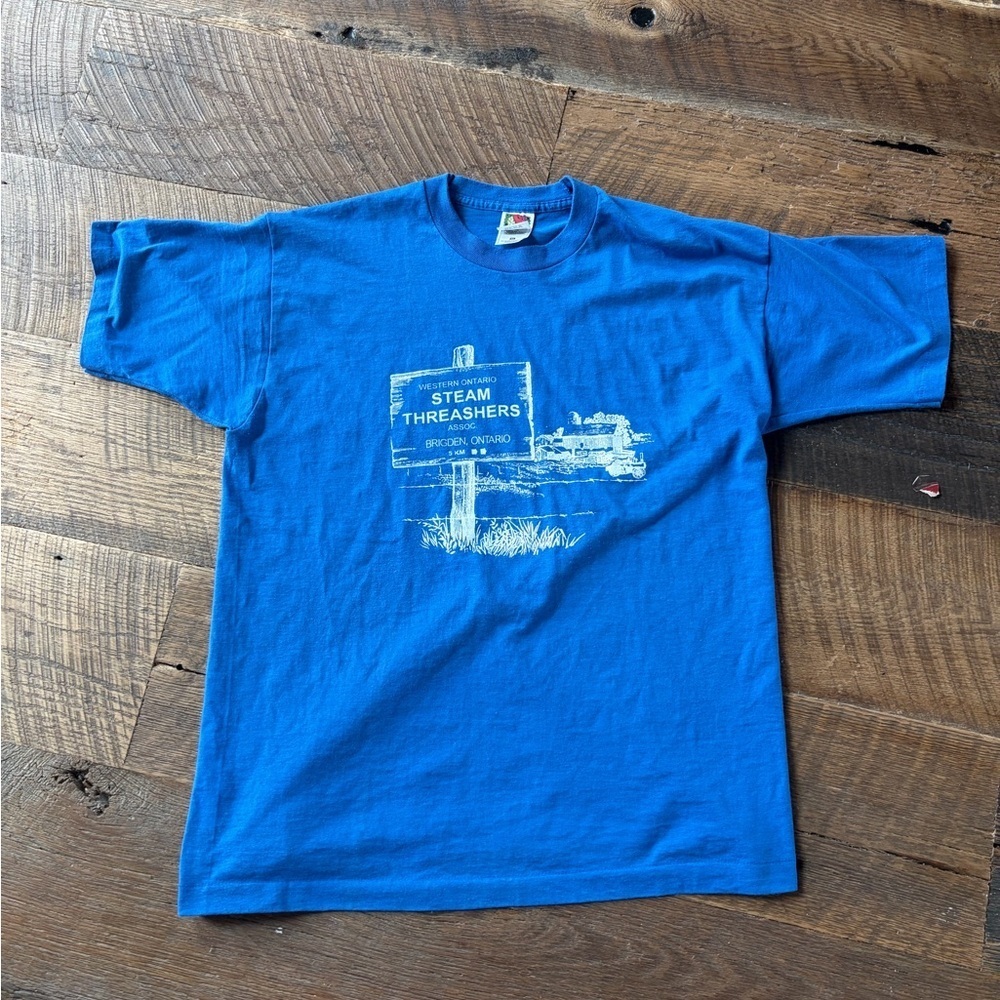 Vintage 90s Western Ontario Steam Thrashers Graphic Tee XL Blue Canada